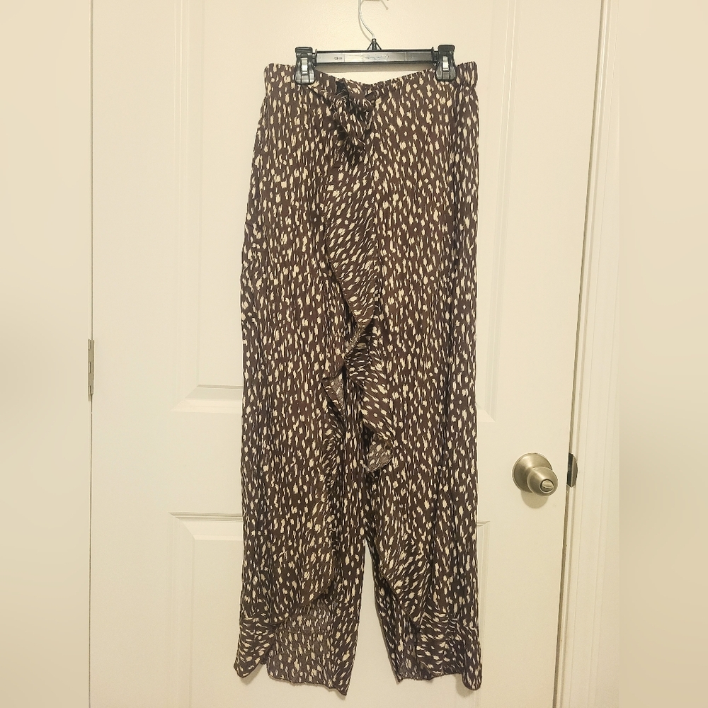 SaltyLemon Women's Brown Patterned Wide Leg Pants